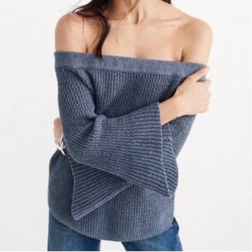 Abercrombie & Fitch Off Shoulder Bell Sleeve Sweater S 100% Cotton Boho